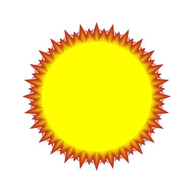 Vektör güneş çizimi. Metin iletisi için alanı olan yuvarlak şekil.