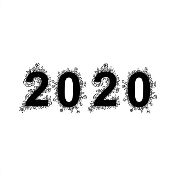 白色背景的手绘花卉编号的2020年新年贺卡 — 图库照片