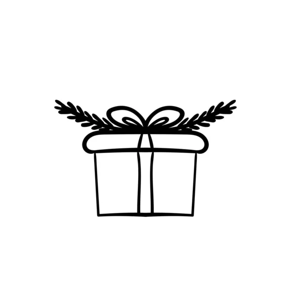 Подарункова Коробка Порожньою Карткою Ілюстрацією Гілки Ялини — стокове фото