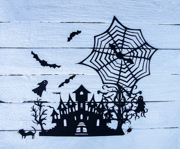 Decoration Halloween Paper Handmade Decor Spider Web Pumpkins Castle Trees — 스톡 사진