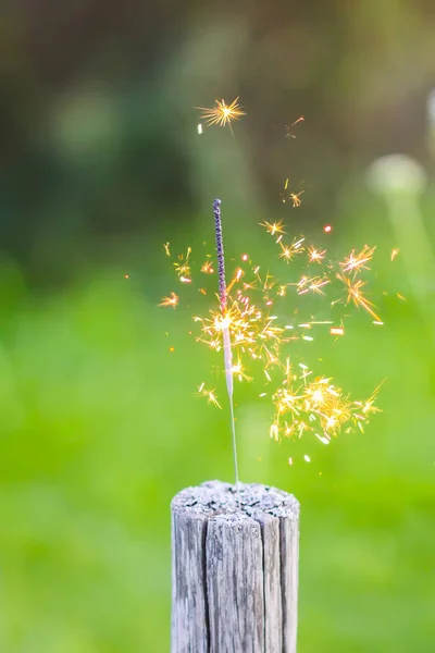 Scintillement Brûlant Sur Fond Herbe Verte Fête Été Détail Festif — Photo