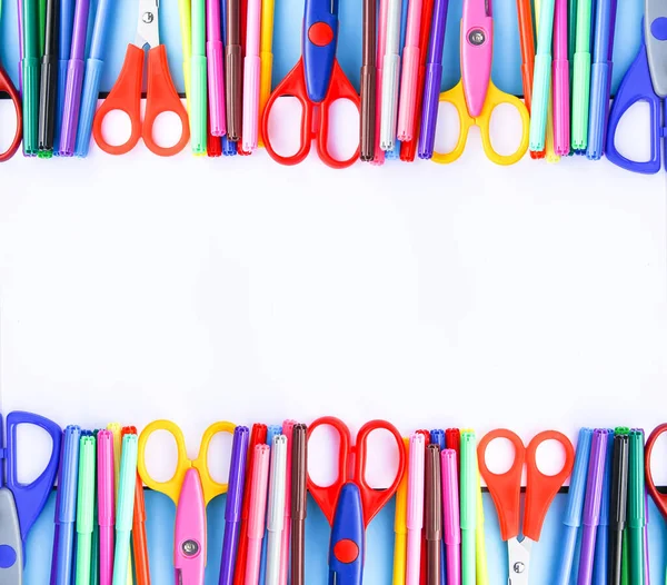 School Supplies Back School Design Elements Colorful Markers Scissors White — Stock Photo, Image