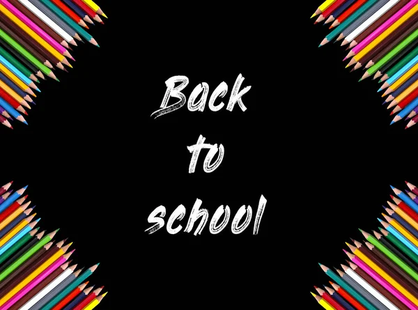 Set Bright Colored Pencils Black Background Back School Design Elements — Stock Photo, Image