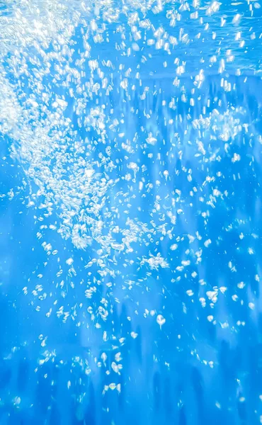 Bolhas Oxigênio Água Profundidade Fundo Azul Líquido Natural — Fotografia de Stock