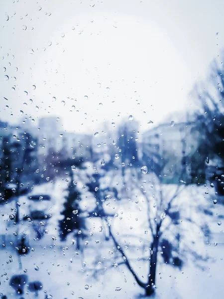 Misted Window Glass Winter Day Blurred Nature Background — Stock Photo, Image