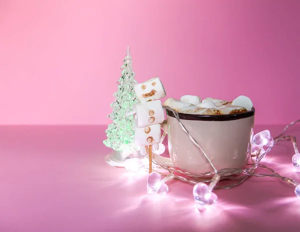 Ceramic Mug Hot Fresh Cocoa Drink Handmade Funny Marshmallow Snowman — Stock Photo, Image