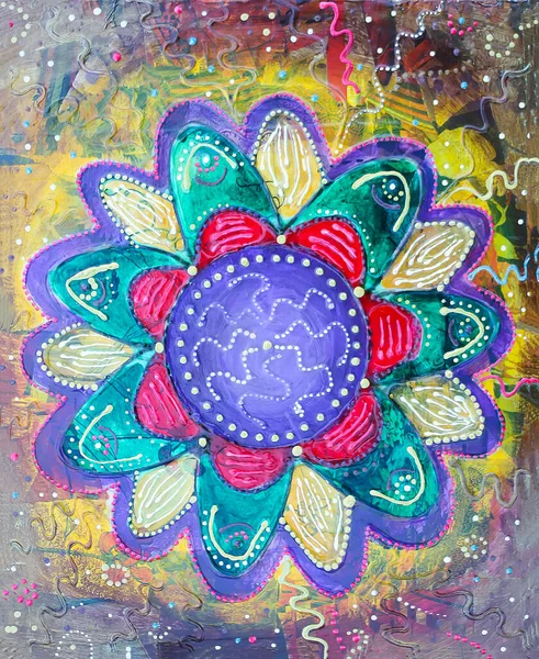 Obraz Abstrakcyjny Płótnie Kolorowy Kwiat Farby Olejne Akrylowe — Zdjęcie stockowe