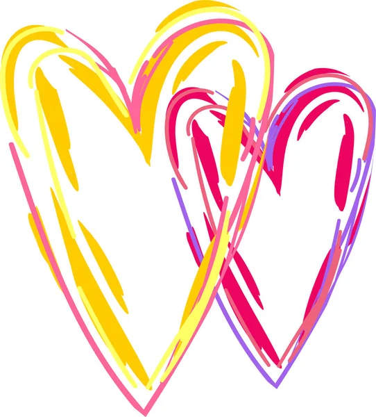 Ημέρα Του Αγίου Βαλεντίνου Σχεδιασμός Δύο Ζωγραφισμένα Πολύχρωμες Καρδιές — Διανυσματικό Αρχείο