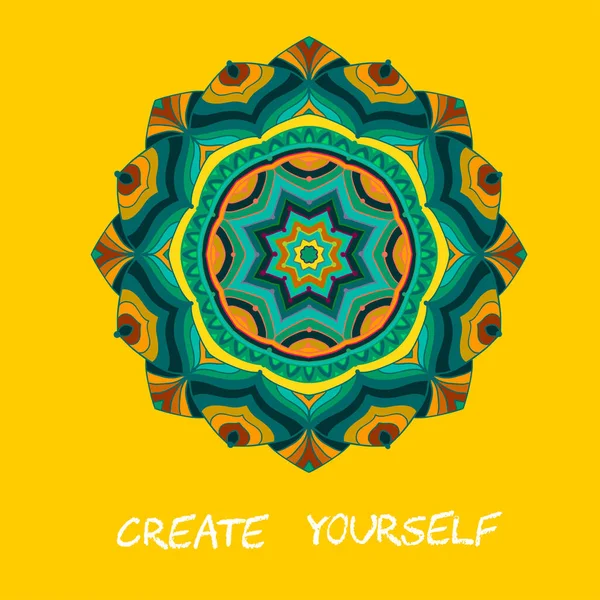 Mandala Coloré Sur Fond Jaune Avec Citation Créer Soi Même — Image vectorielle