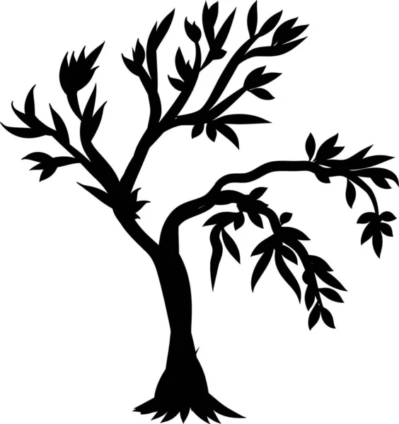 Yaprakları Olan Siyah Bir Ağaç Silueti — Stok Vektör