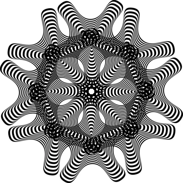 抽象风格的曼陀罗图案 圆形装饰装饰设计 光学错觉效应 条纹涡旋扭曲形状 — 图库矢量图片