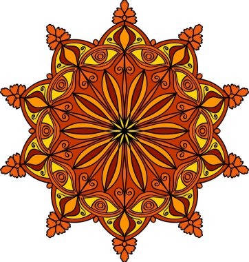 Soyut illüstrasyon. Tasarım elemanı. Renkli dekoratif mandala. Daire içinde parlak desen.