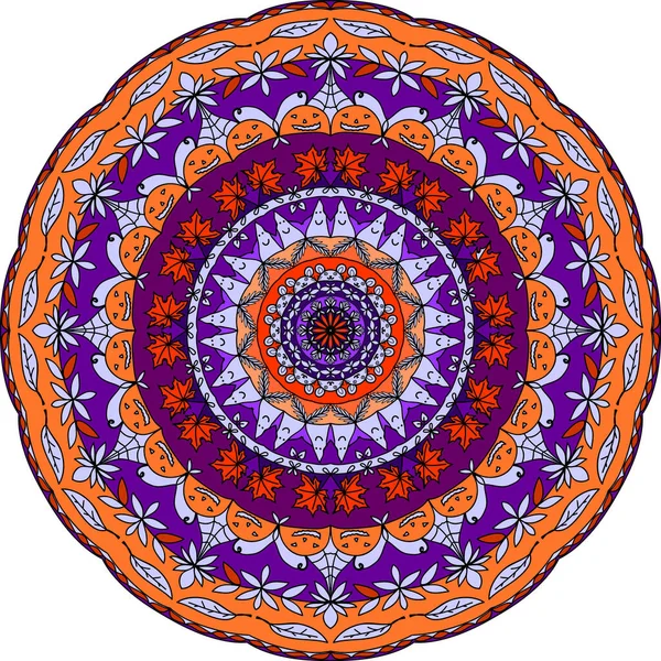 Design Mandala Halloween Créatif Avec Des Éléments Décoratifs Personnages Drôles — Image vectorielle