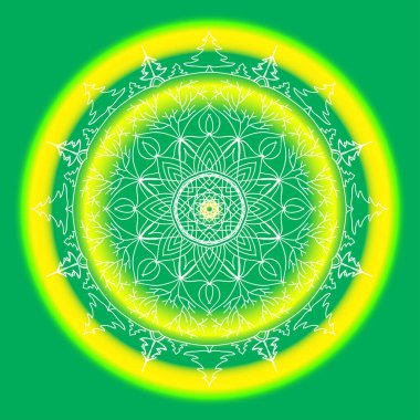 Süslü, yuvarlak dantelli, süslü mandala. Baskı, albüm, kartlar, web tasarımı için parlak desen. Soyut renkli arkaplan.