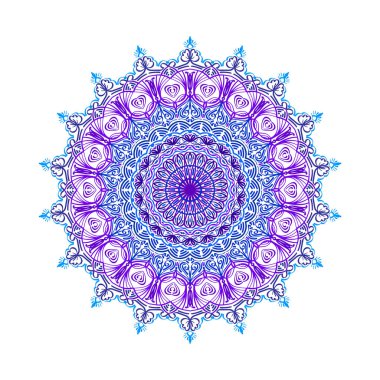 Soyut mandala. Yoga minderi, kapak, poster, baskı ve davetiyeler için dekoratif tasarım öğesi. Daire şeklinde süsleme. Yuvarlak desen. Hintli, Türk, Arap motifleri. Parlak etnik arabesk.