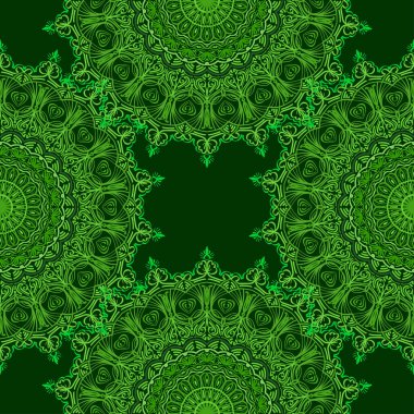 Soyut mandala süslemelerinin kusursuz deseni. Yoga minderi, örtü, duvar halısı için dekoratif arka plan. Hintli, Türk, Arap motifleri. Parlak etnik arabeskler.