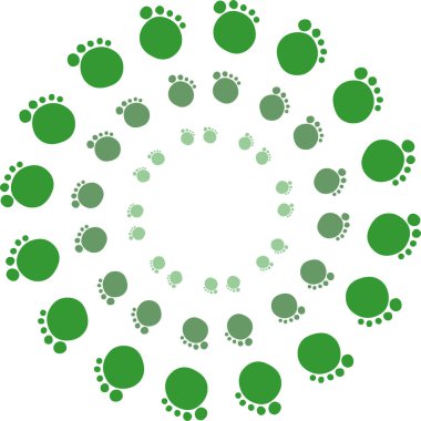 Yeşil renklerde soyut tasarım. Çevresel motifler. Çizgi film tarzı ayak izleri. Yuvarlak desen.