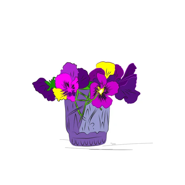 Ilustração Verão Pansy Flores Buquê Vidro —  Vetores de Stock