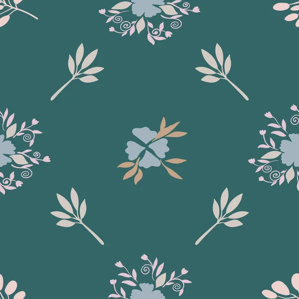 Nahtloses Muster Mit Blüten Und Blättern Botanische Elemente Hintergrund Bunte — Stockvektor