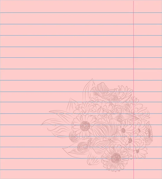 Notebook Rgat Papper Ark Med Romantiska Blommor Bukett Vintage Stil — Stock vektor