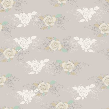Çiçeksel elementler pürüzsüz soluk yumuşak desenler. Dekoratif romantik klasik tasarım. Ambalaj kağıdı, tekstil, giysi, ağ, duvar kağıdı için sonsuz doku