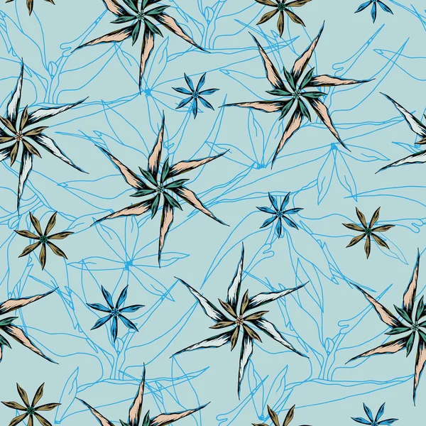 Bezešvé zimní vzory. Nekonečný květinový ornament na modrém pozadí pro tkaniny, dlaždice a papír na stěně. — Stockový vektor