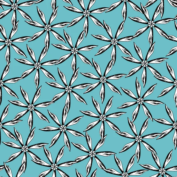 Bezešvé vzory obrysových rostlin. Květinová ozdoba na azurovém pozadí. Ročník květinové textury pro tkaniny, dlaždice, tapety. — Stockový vektor
