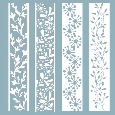 Yaprak ve çiçek bir desen ile Panel. Kağıttan kesilmiş. Yer imi şablonları kümesi. Lazer kesim, şablon.
