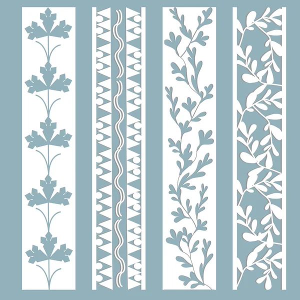 Conjunto de plantillas de marcadores. Panel con un patrón de hojas y flores. Cortado de papel. Corte por láser, plantilla . — Archivo Imágenes Vectoriales