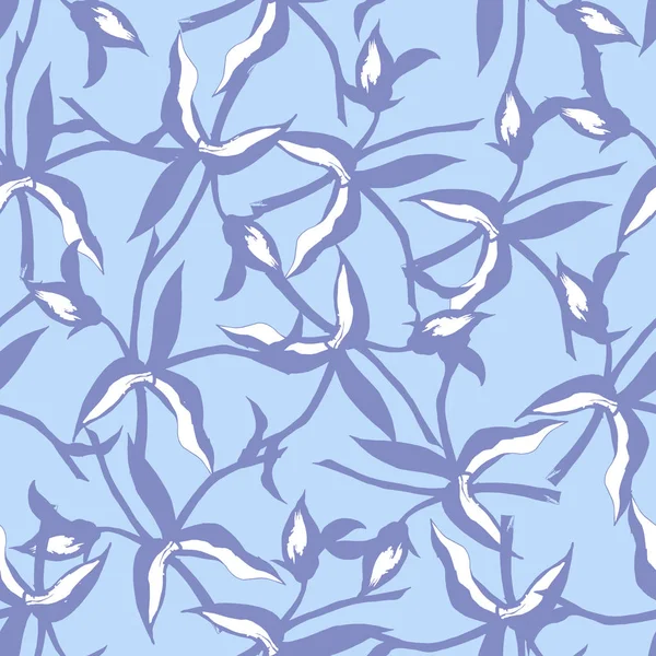 Textilmuster lila Lianen auf blauem Hintergrund. Winterschmuck für Stoff, Fliesen, Tapeten und Papier. — Stockvektor