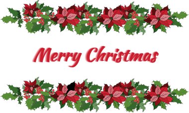 Beyaz arka planda yeşil dallarla süslenmiş Noel afişi. Selamlama ve davet için vektör illüstrasyonuName.