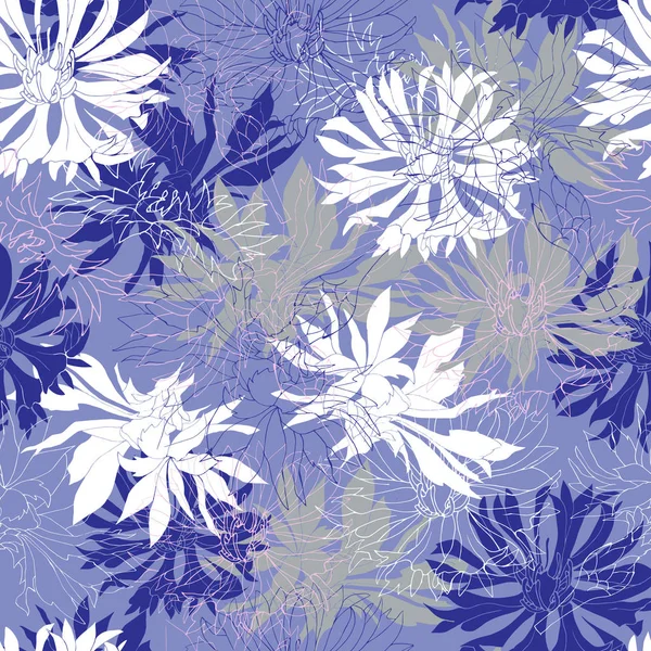 Zimní vzor s bílými chrpy na modrém pozadí. Nekonečné vektorové ilustrace pro tkaniny, dlaždice, papír. — Stockový vektor