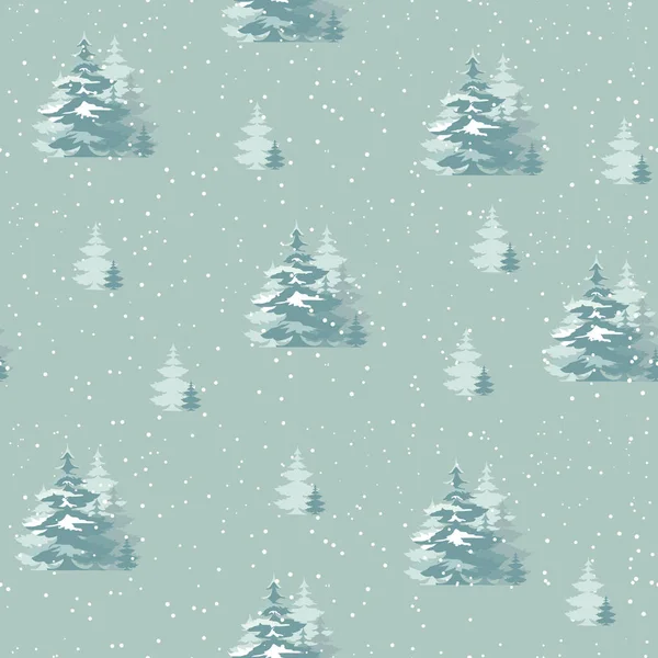 Monochromes Ornament mit Weihnachtsbäumen vor dem Hintergrund von Schneeverwehungen. Vektor Winter Illustration. — Stockvektor