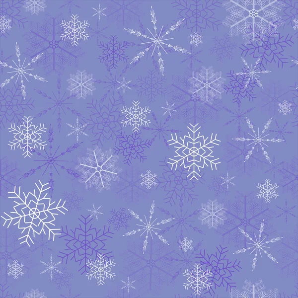 Nahtloses Wintermuster mit weißen Schneeflocken auf violettem Hintergrund. Wintervektorillustration für Stoff, Papier, Tapete. — Stockvektor