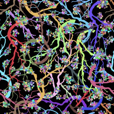 Kusursuz şenlikli çok renkli desen. Kağıt, kumaş, karo tasarımı için farklı renk dallarının vektör illüstrasyonu.