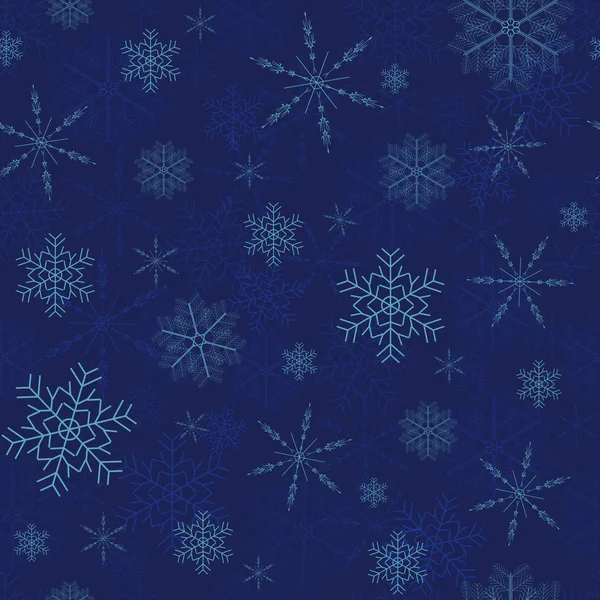 Seamless winter pattern with white snowflakes on a blu background. Winter vector illustration for fabric, paper, wallpaper. — Stock Vector