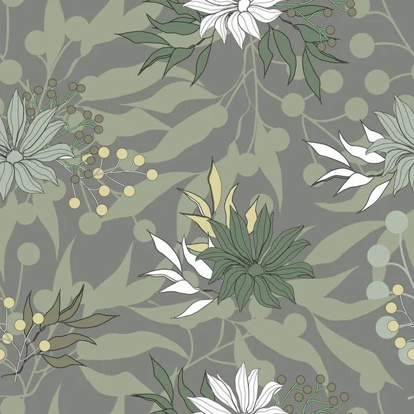 Modèle militaire floral sans couture. Illustration vectorielle de fleurs et feuilles pour tissu, carrelage et papier . — Image vectorielle