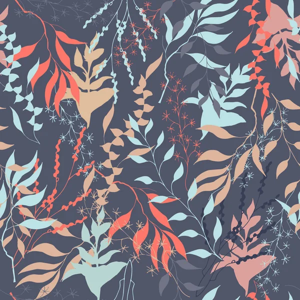 Бесшовный текстильный фон от растений ручной работы. Векторный ботанический рисунок для ткани, плитки . — стоковый вектор