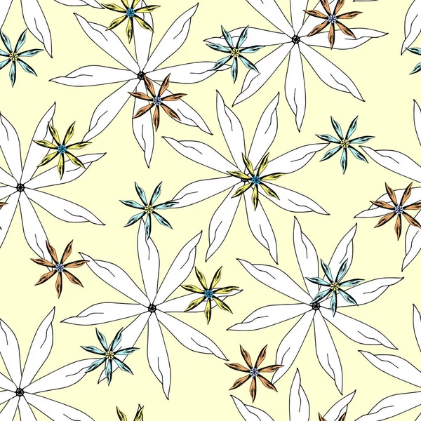 Světlé pozadí z obrysů květin. Květinové ozdoby na jaře. Květinové textury pro tkaninu, dlaždici, tapetu. — Stockový vektor