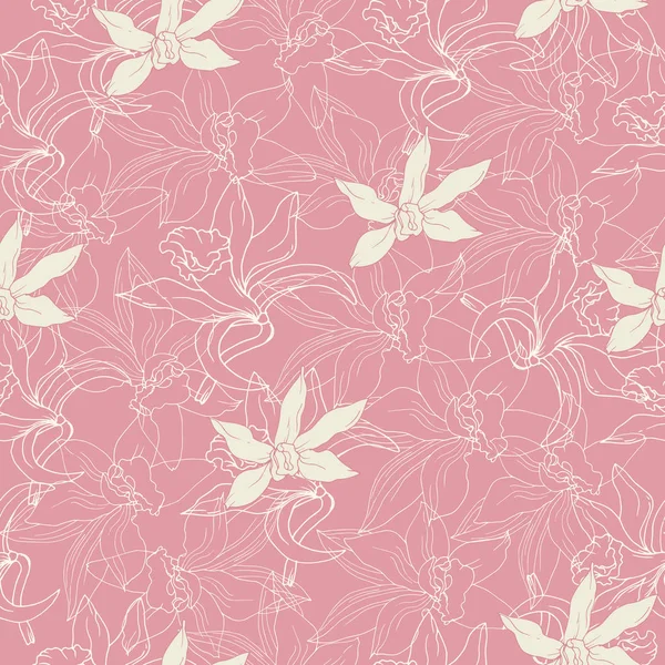 Patrón floral para tela. Contorno dibujado sobre fondo rosa. Patrón geométrico sin costura vectorial . — Archivo Imágenes Vectoriales