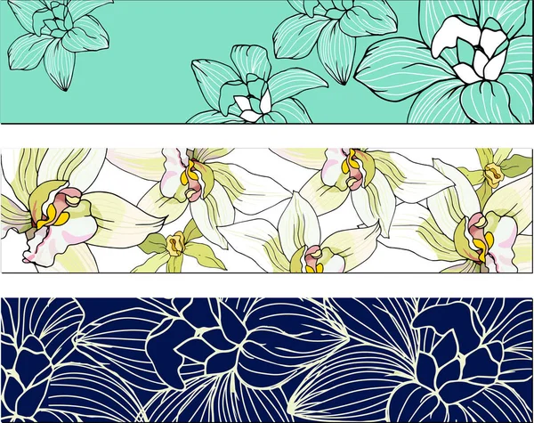 Набір квіткових закладок з білими та контурними квітами для компонування, фірмового стилю та дизайну. Реалістична Векторна ілюстрація тропічних квітів . — стоковий вектор