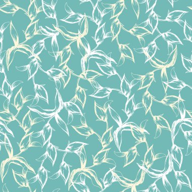 Turkuaz bir arka planda dış hatları olan kusursuz tekstil deseni. Kumaş, kiremit, kağıt için vektör illüstrasyonu.