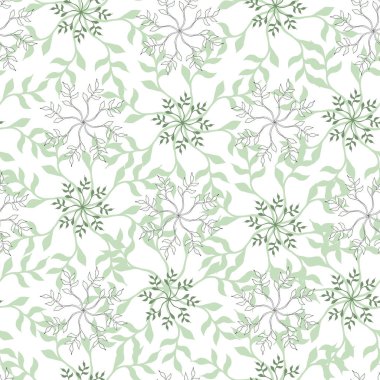 Beyaz arka planda açık yeşil desen. Kumaş için kusursuz vektör çizimi.