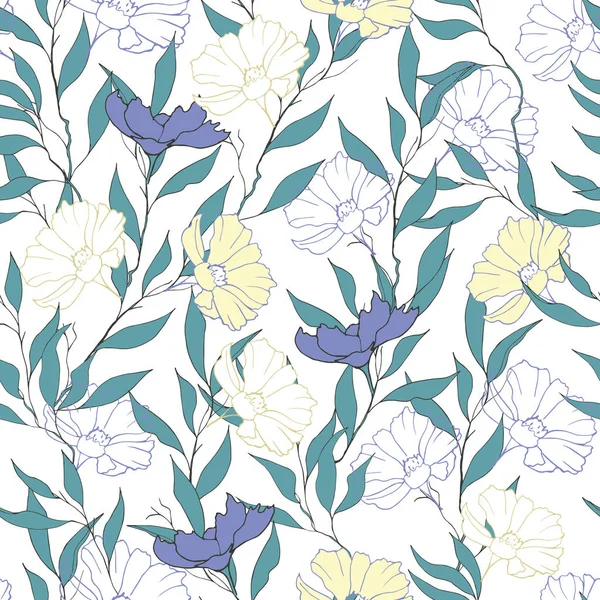 Luz primavera fundo floral. Ilustração vetorial de flores sobre um fundo branco para têxteis, cartões e azulejos . —  Vetores de Stock