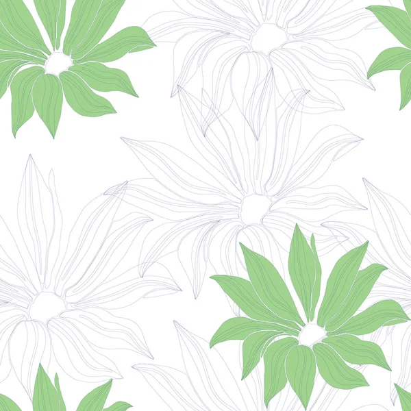 纺织品的浅色花色背景.白色背景上有绿色花朵的无缝隙矢量图案. — 图库矢量图片