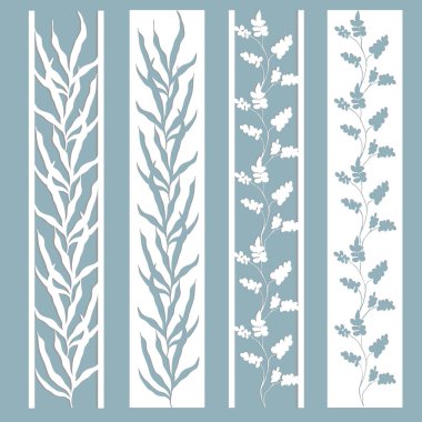 Yaprakları ve çiçekleri bir desen ile paneller. Kağıdı kes. Yer imi şablonları kümesi. Lazer kesme, şablon.