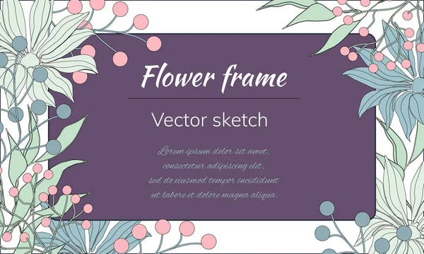 Bannière Texte Vectoriel Illustration Florale Fleurs Feuilles Dans Style Vintage — Image vectorielle