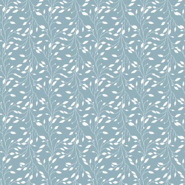 Beyaz çiçek desenli yumuşak mavi renklerde kusursuz bir arka plan. Döşemeler, kumaşlar, yatak ve duvar kağıtları için vektör illüstrasyonu.