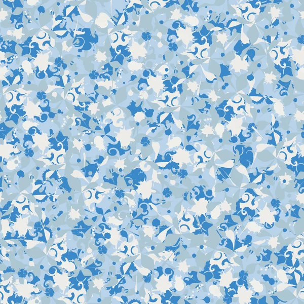 具有白色和蓝色元素的不规则无缝垫 在墙上画无尽的纹理来装饰面料 纸张和墙纸 — 图库矢量图片