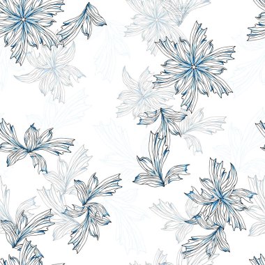 Beyaz arka planda açık renk çiçek deseni. Kumaş için hassas hudut çiçeklerinin vektör çizimi.
